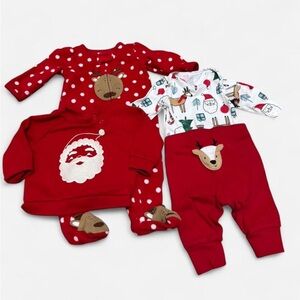 Comfy red Holiday Winter baby 3 mos Christmas bundle matching sets